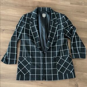 Anne Klein Boyfriend Windowpane Open-Front Blazer